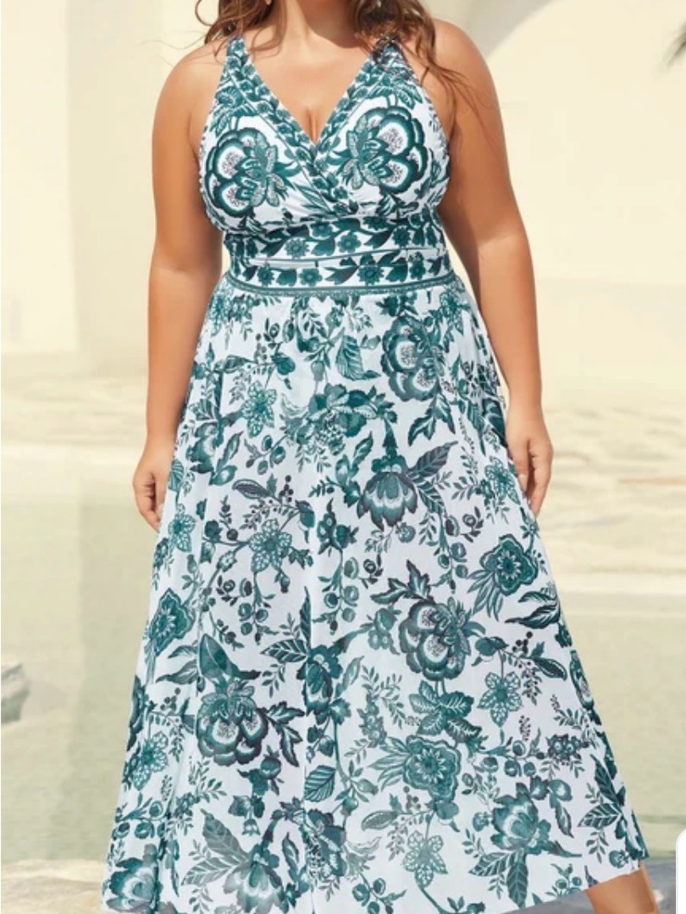 BloomChic White and Teal Floral Swim Sarong Cover-Up